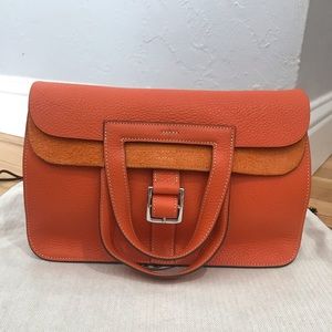 Halzan 31 Togo leather cross body tote bag orange